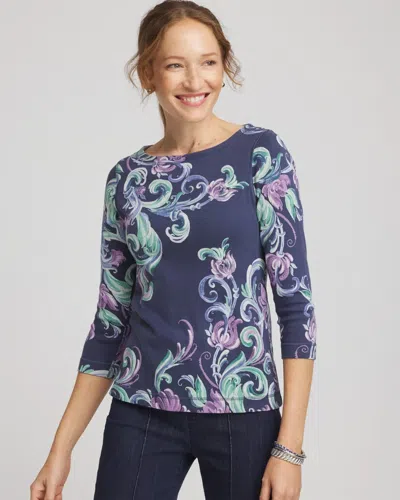 Chico's Pima 3/4 Sleeve Tee In Teal Shadow In Blue