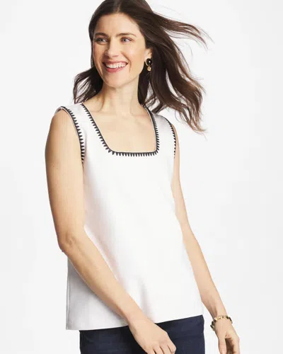 Chico's Pima Blanket Stitch Square Neck Tank In White