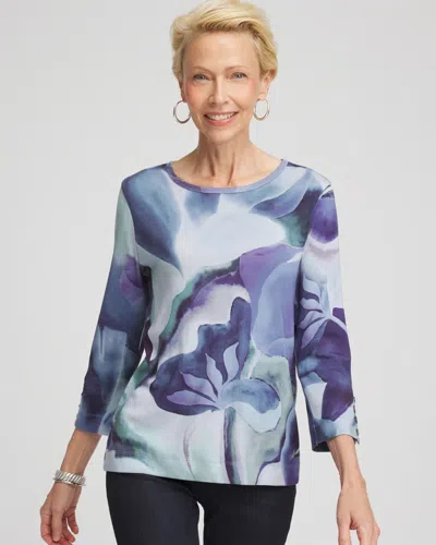 Chico's Pima Button Sleeve Tee In Purple Elixir In Blue