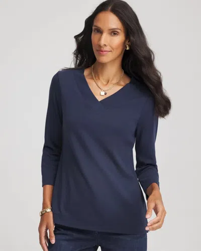 Chico's Pima Cotton 3/4 Sleeve Tee In Blue
