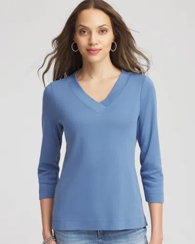Chico's Pima Cotton 3/4 Sleeve Tee In Blue Lotus