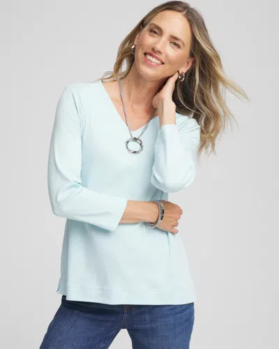 Chico's Pima Cotton 3/4 Sleeve Tee In Blue Menthe