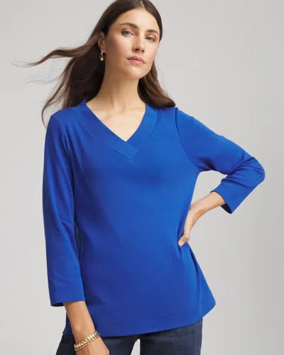 Chico's Pima Cotton 3/4 Sleeve Tee In Cobalt Stone In Blue