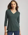 Chico's Pima Cotton 3/4 Sleeve Tee In Darkest Spruce In Green