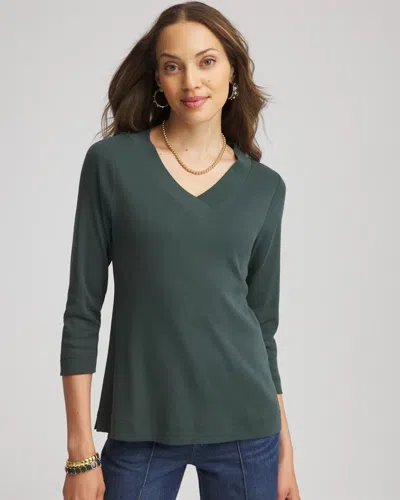 Chico's Pima Cotton 3/4 Sleeve Tee In Darkest Spruce In Green