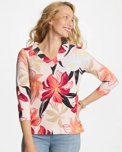 Chico's Pima Cotton 3/4 Sleeve Tee In Folkloric Red In Multi