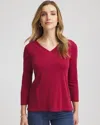Chico's Pima Cotton 3/4 Sleeve Tee In Russet Red In Red