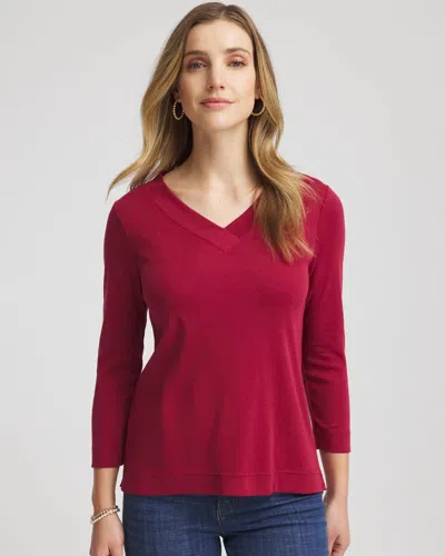 Chico's Pima Cotton 3/4 Sleeve Tee In Russet Red