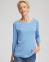Chico's Pima Cotton 3/4 Sleeve Tee In Tidal Blue
