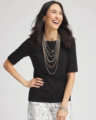 Chico's Pima Cotton Bateau-neck Tee In Black Size 20/22 |