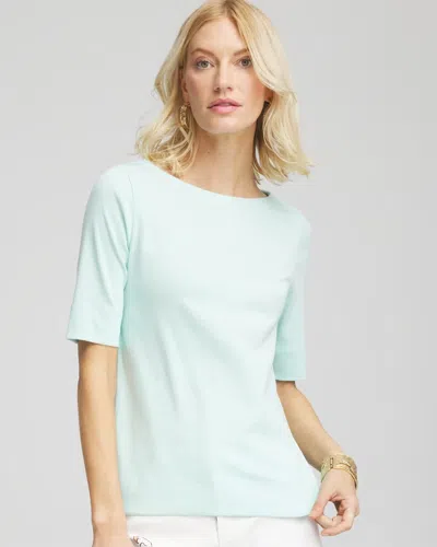 Chico's Pima Cotton Bateau-neck Tee In Blue
