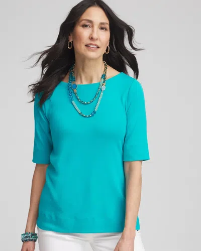 Chico's Pima Cotton Bateau-neck Tee In Blue In Green