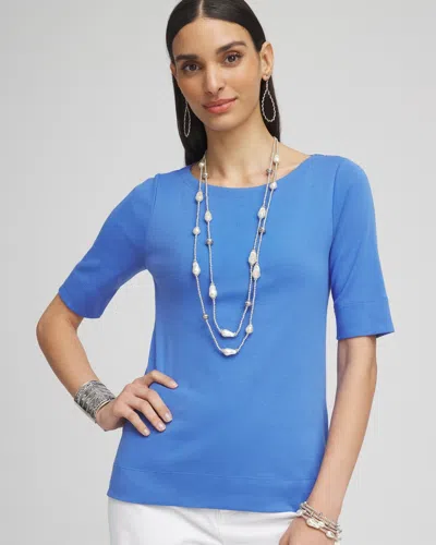 Chico's Pima Cotton Bateau-neck Tee In Blue Size 16/18 |  In Blue Pearl