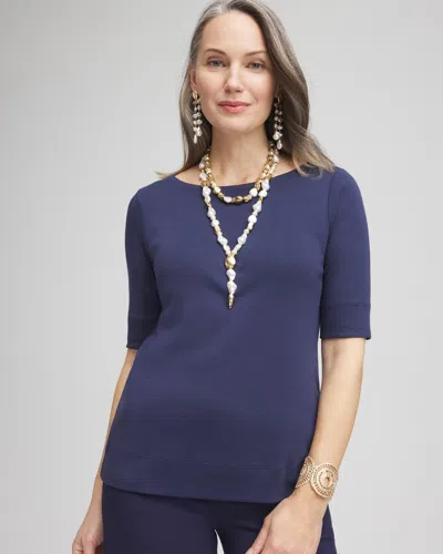 Chico's Pima Cotton Bateau-neck Tee In Blue Size 8/10 |  In Passport Blue