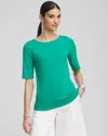 Chico's Pima Cotton Bateau-neck Tee In Green In Green