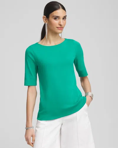 Chico's Pima Cotton Bateau-neck Tee In Green