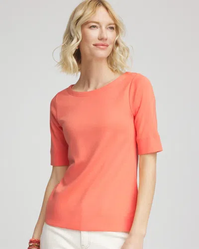 Chico's Pima Cotton Bateau-neck Tee In Orange