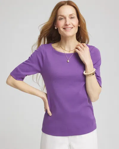 Chico's Pima Cotton Bateau-neck Tee In Purple