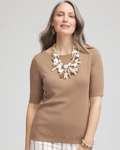 Chico's Pima Cotton Bateau-neck Tee In Teakwood Size 12/14 |