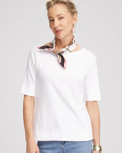 Chico's Pima Cotton Bateau-neck Tee In White Size 20/22 |  In Alabaster