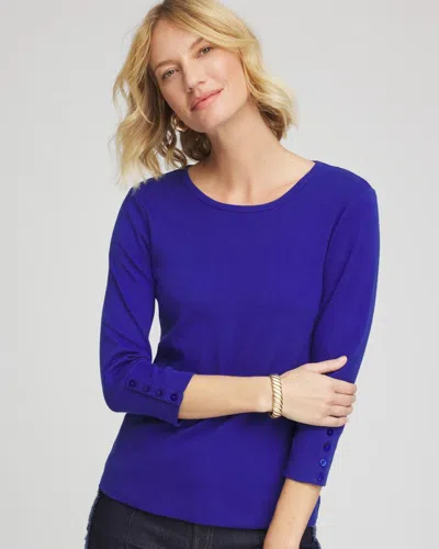 Chico's Pima Cotton Crewneck Button Tee In Hidden Sapphire In Blue