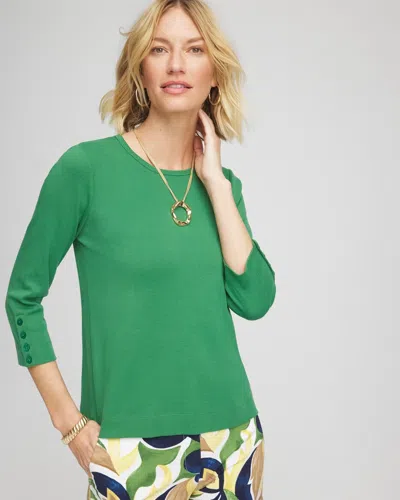 Chico's Pima Cotton Crewneck Button Tee In Jardin Green