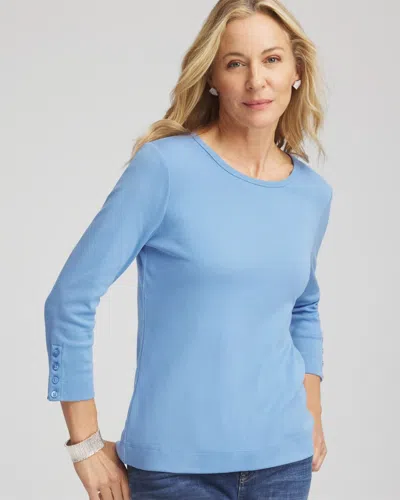 Chico's Pima Cotton Crewneck Button Tee In Tidal Blue