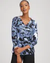 Chico's Pima Cotton Floral 3/4 Sleeve Tee In Blue Lotus In Blue