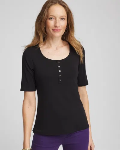Chico's Pima Cotton Henley Tee In Black