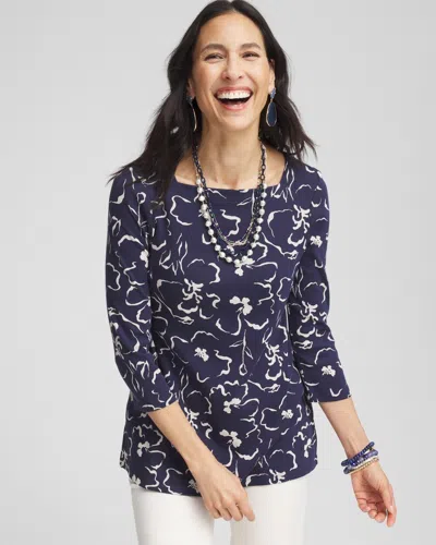Chico's Pima Cotton Square-neck Tunic Top In Blue Size 4/6 |  In Passport Blue