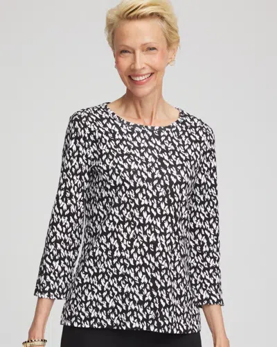 Chico's Pima Crewneck Button Tee In Black