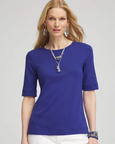 Chico's Pima Crewneck Tee In Blue Size 16/18 |  In Blue Casa