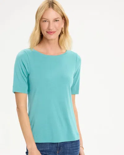 Chico's Pima Elbow Sleeve Tee In Capri Aqua