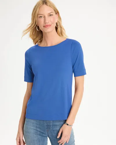 Chico's Pima Elbow Sleeve Tee In Cerulean Teal