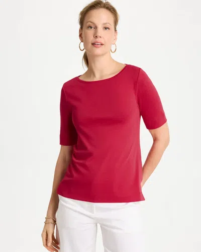 Chico's Pima Elbow Sleeve Tee In Cherry Lush In Red