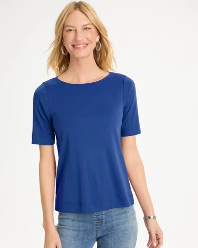 Chico's Pima Elbow Sleeve Tee In Cobalt Stone In Blue