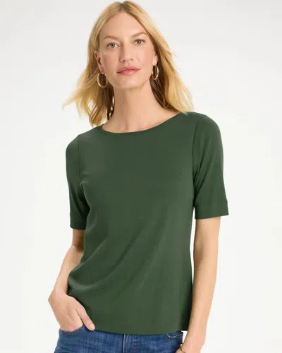 Chico's Pima Elbow Sleeve Tee In Kelp Forest In Green