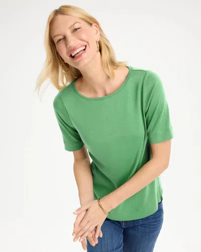 Chico's Pima Elbow Sleeve Tee In Quiet Green