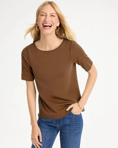 Chico's Pima Elbow Sleeve Tee In Tobacco Brown