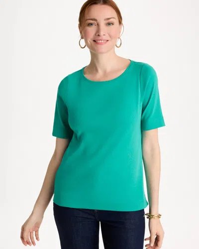 Chico's Pima Elbow Sleeve Tee In Topanga Green