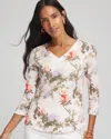Chico's Pima Floral 3/4 Sleeve Tee In Purple In Purple