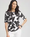 Chico's Pima Floral Bateau-neck Tee In White Size 20/22 |  In Alabaster