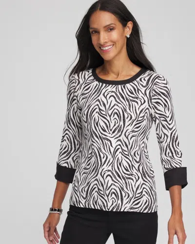 Chico's Pima Jewel Neck Contrast Tee In Black In Multi