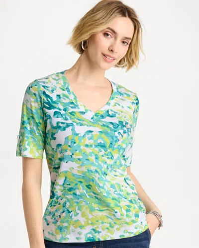 Chico's Pima Printed Elbow Sleeve Tee In Bondi Blue In Multi