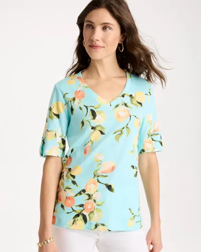 Chico's Pima Printed Elbow-sleeve Tee In Bondi Blue In Multi