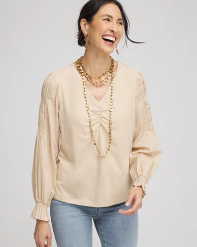 Chico's Pima Smocked Long Sleeve Tee In Wild Truffle Size 16/18 |
