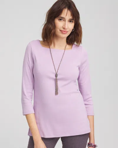 Chico's Pima Cotton Square-neck Tunic Top In Purple Size 8/10 |  In Charmed Violet