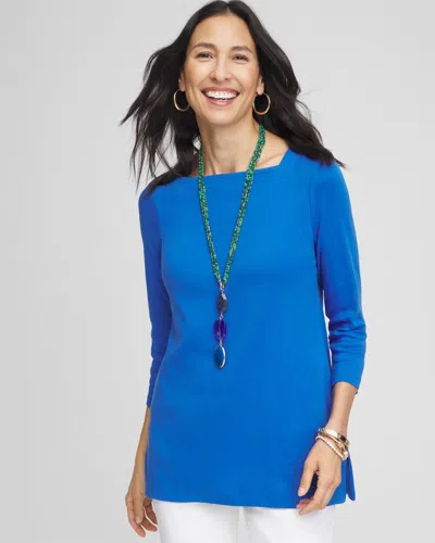 Chico's Pima Cotton Square-neck Tunic Top In Turkish Sea Size 12/14 |