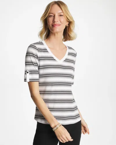 Chico's Pima V-neck Tab Sleeve Tee In Black In Multi