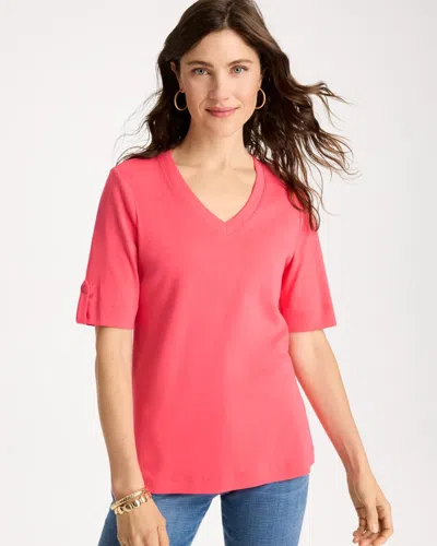 Chico's Pima V-neck Tee In Calypso Coral In Pink